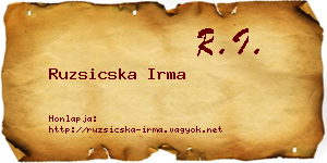 Ruzsicska Irma névjegykártya